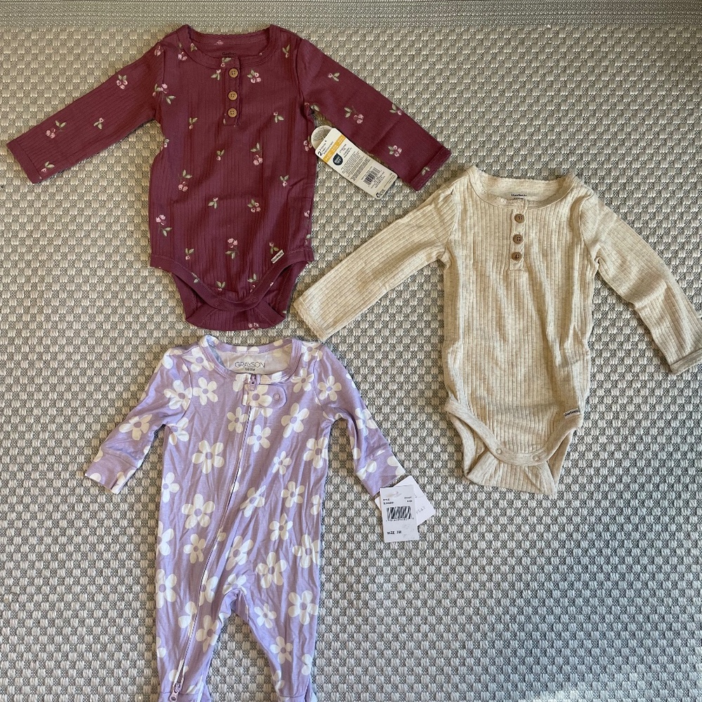 Long sleeve onesies 3-6 mo NWT